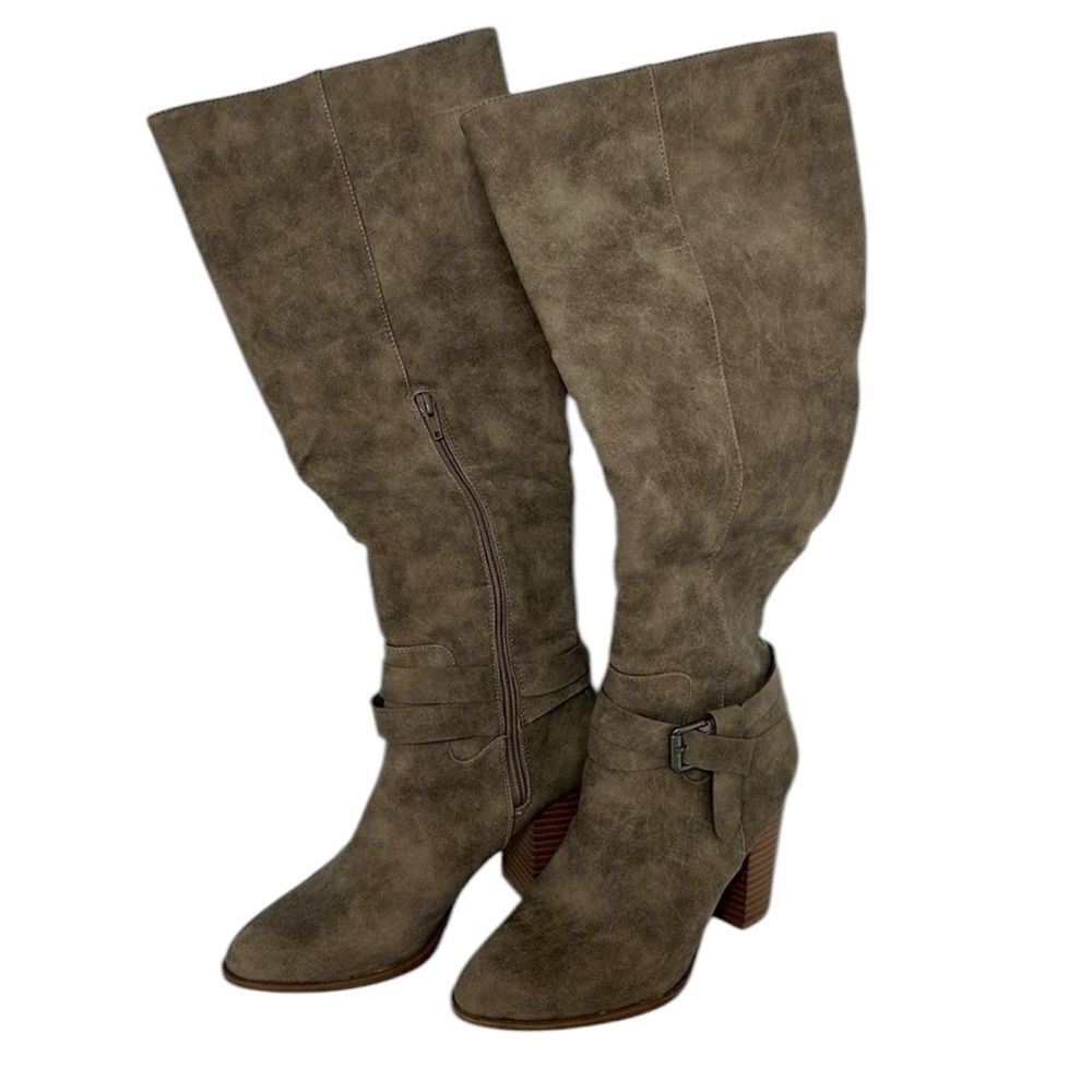 JUST FAB Sora Taupe Suede Block Heeled Boot Size 8